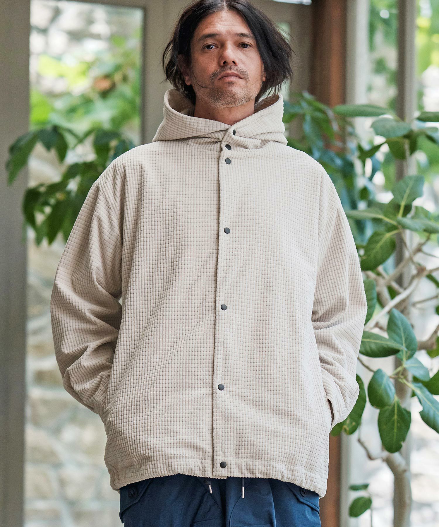 CAMBIO(カンビオ)】Waffle Corduroy Hoode Shirts フーディーシャツ