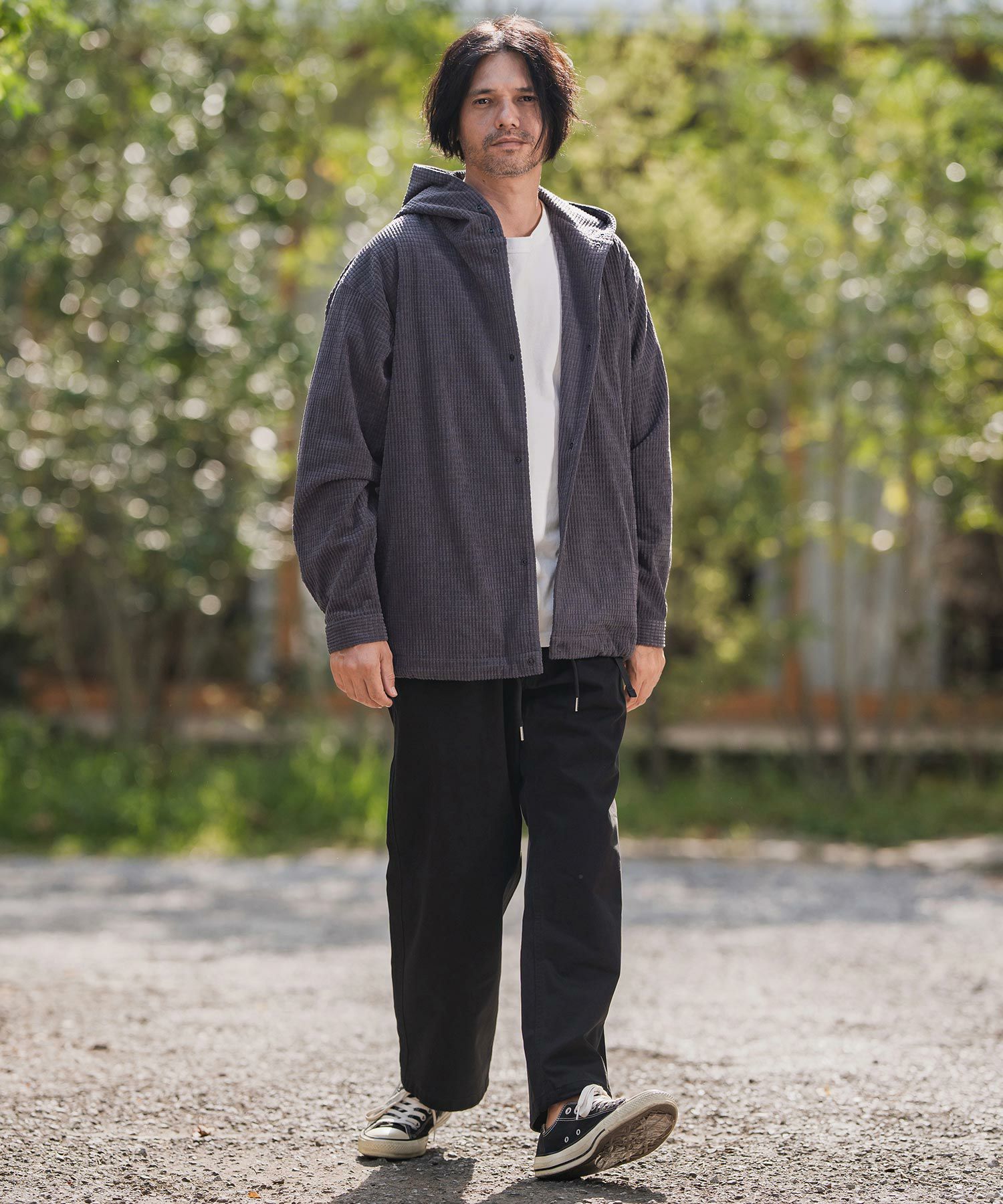 CAMBIO(カンビオ)】Waffle Corduroy Hoode Shirts フーディーシャツ