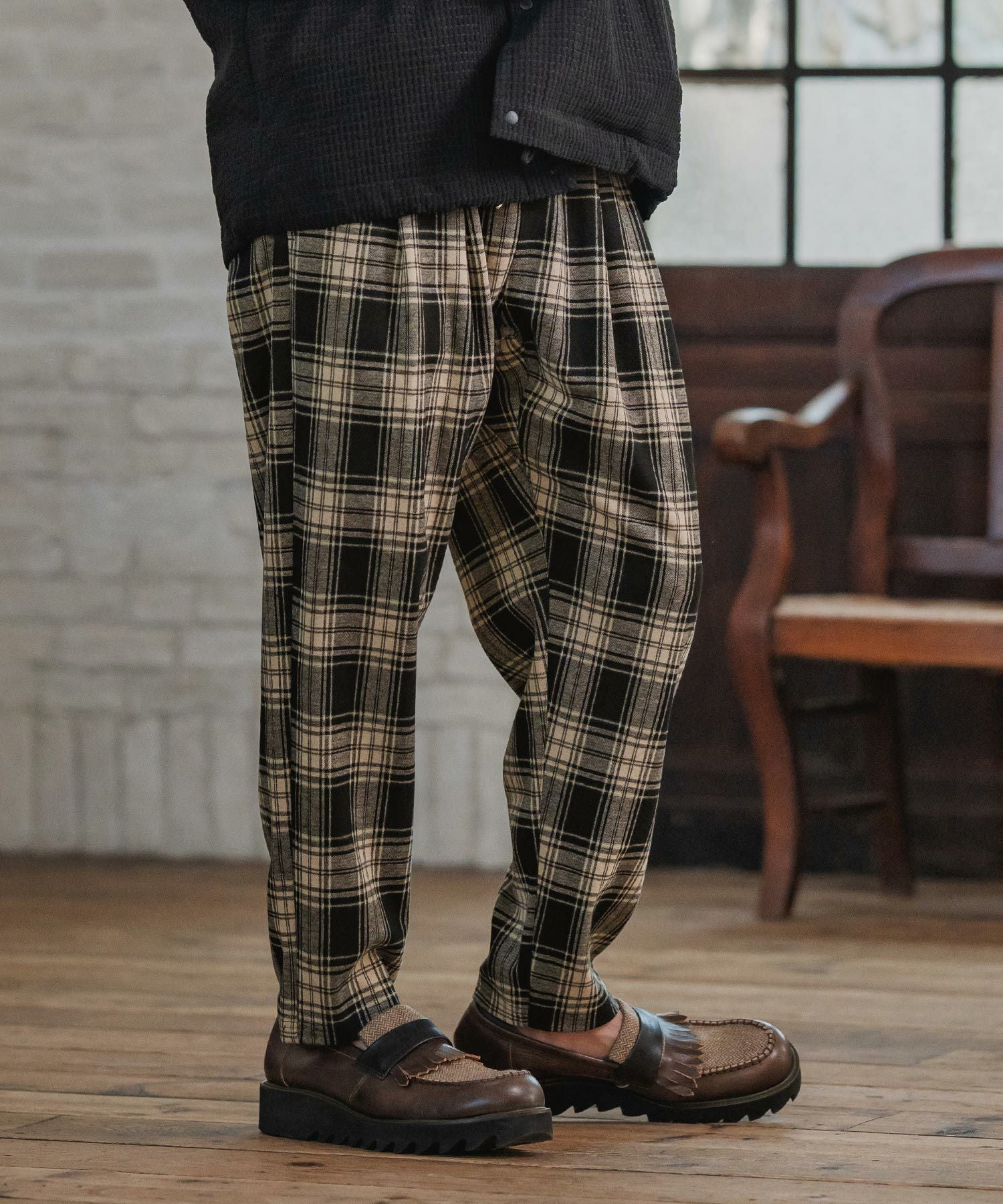 CAMBIO(カンビオ)】Check Ponti Tapered Pants テーパードパンツ