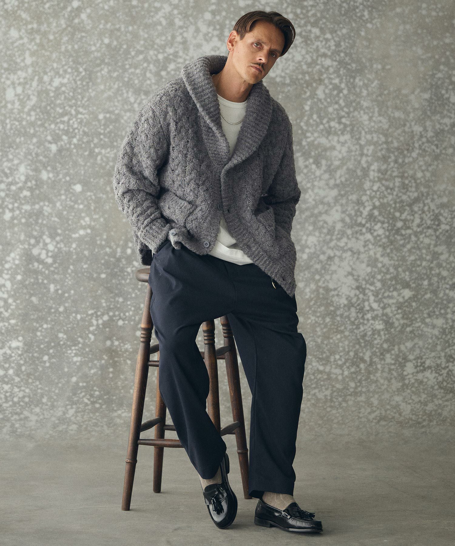 THEOREM(セオレム)】Loop Yarn Cable Knit Shawl Cardigan ショール