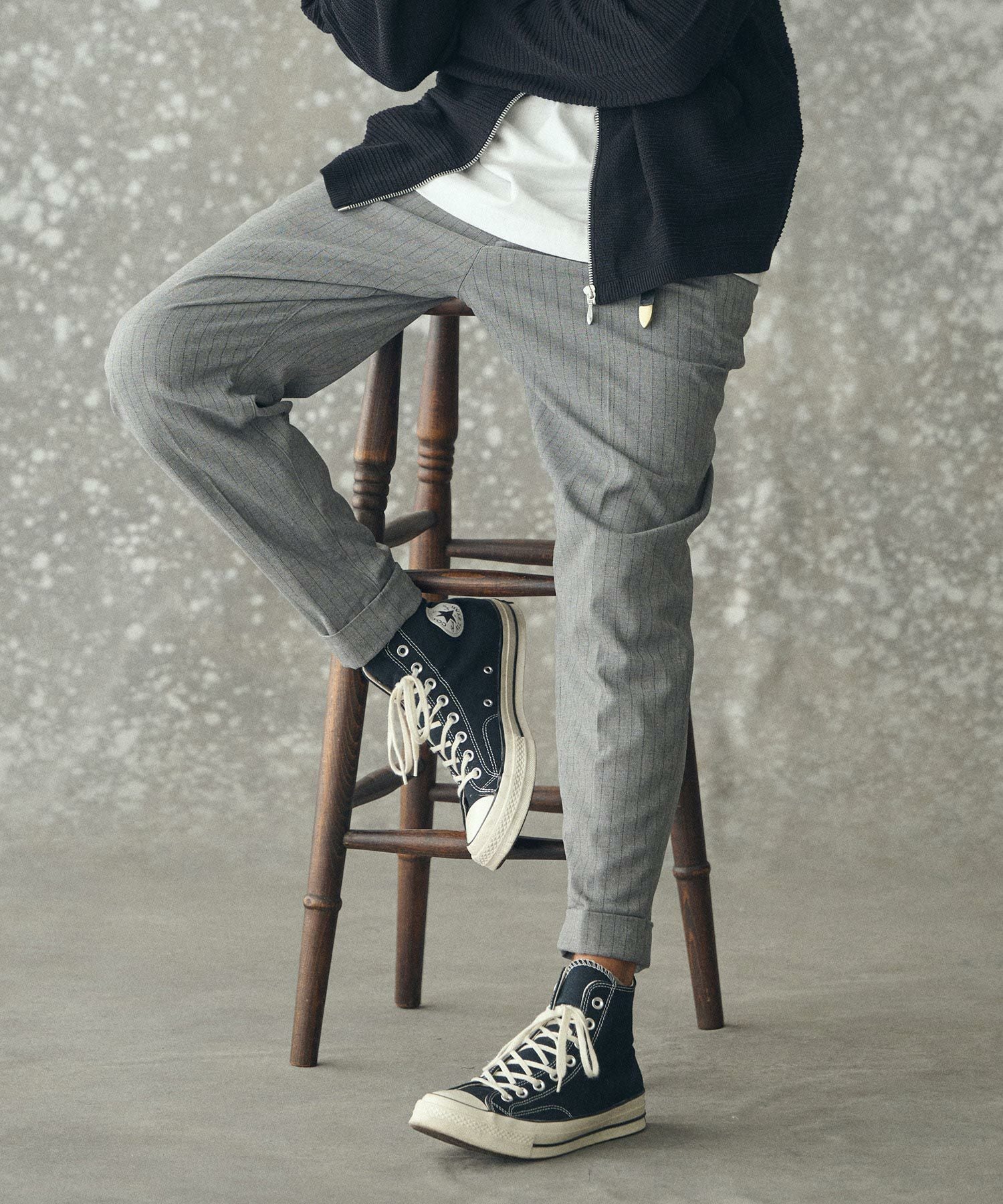 THEOREM(セオレム)】 Turn up TR Stripe Tapered Pants ピンストライプ