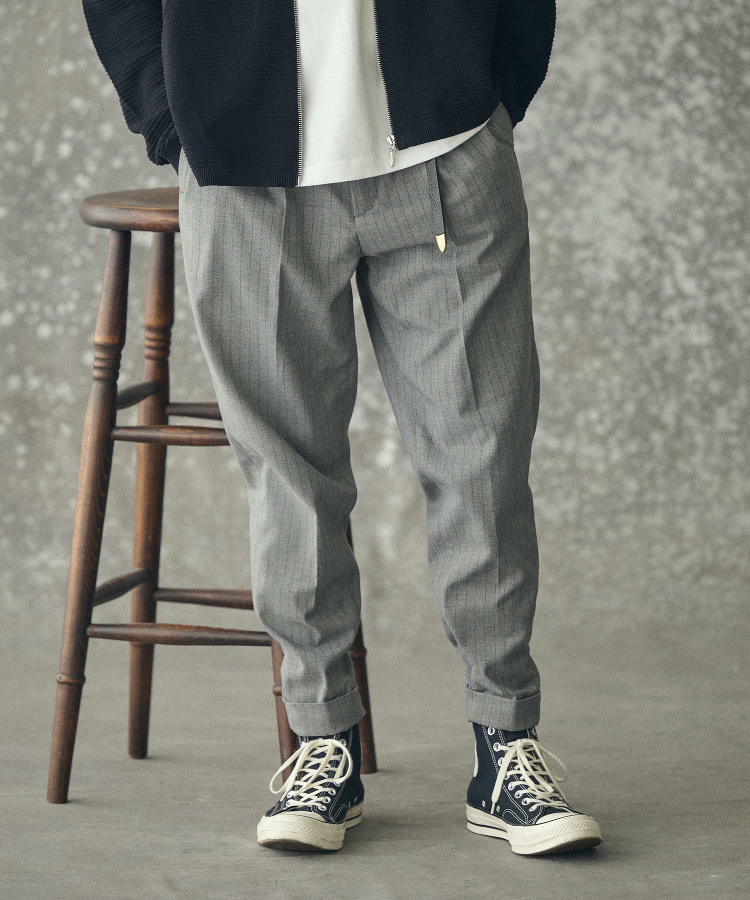THEOREM(セオレム)】 Turn up TR Stripe Tapered Pants ピンストライプ