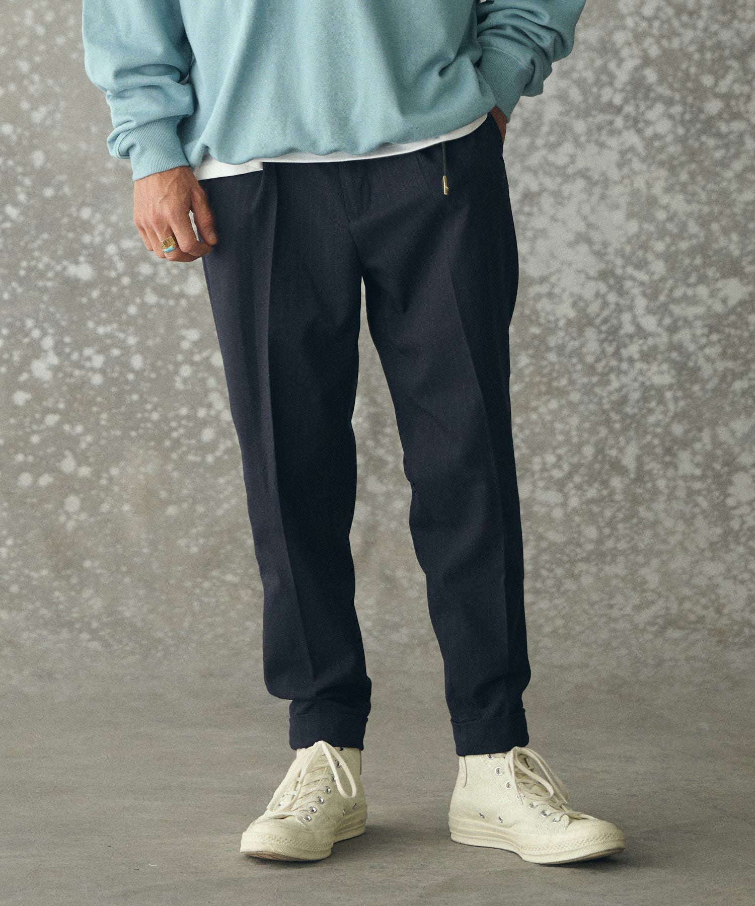 THEOREM(セオレム)】 Turn up TR Stripe Tapered Pants ピンストライプ