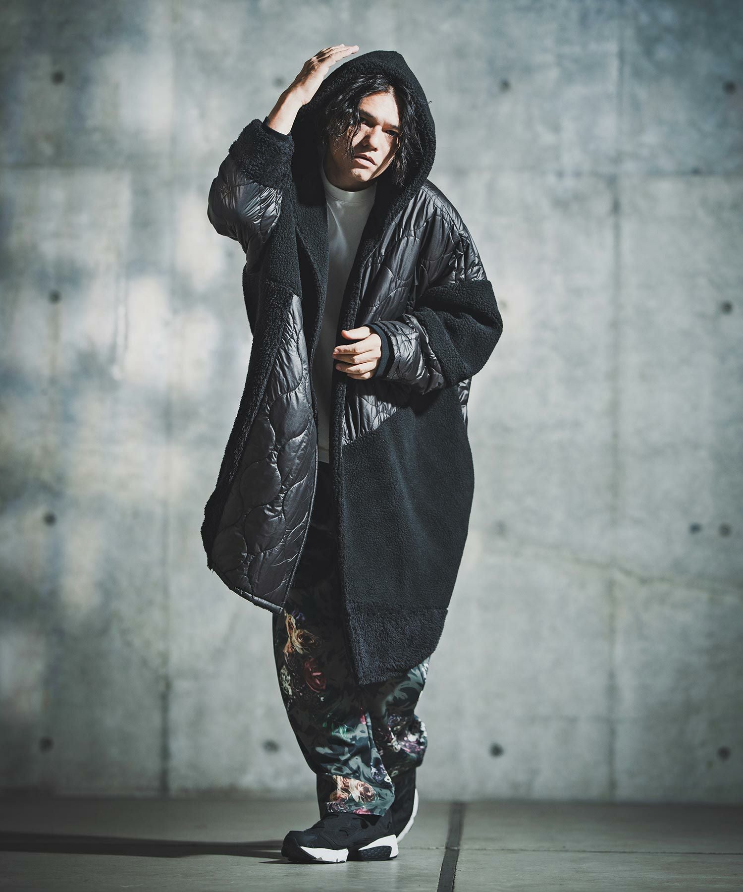 GLIMCLAP(グリムクラップ)】Textured Patchwork Hoodie Coat