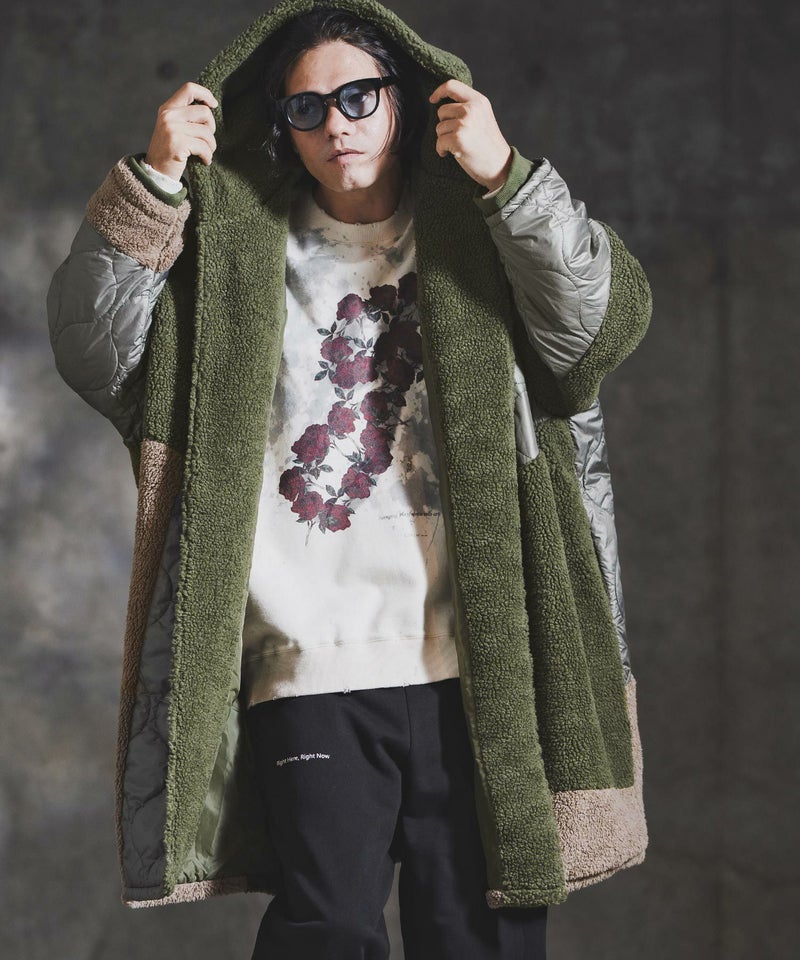GLIMCLAP(グリムクラップ)】Textured Patchwork Hoodie Coat 
