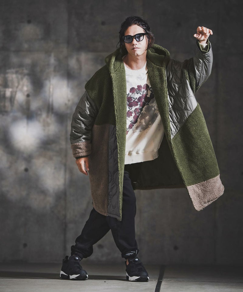 GLIMCLAP(グリムクラップ)】Textured Patchwork Hoodie Coat 