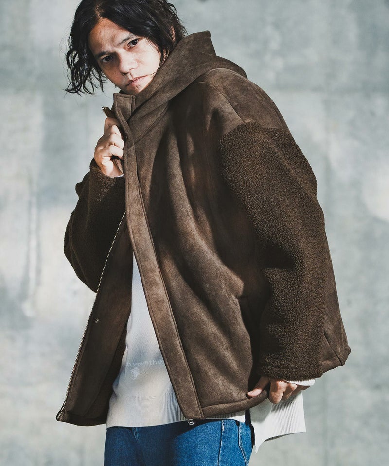 GLIMCLAP(グリムクラップ)】Boa & Mouton Panel Hoodie Jacket ボア 
