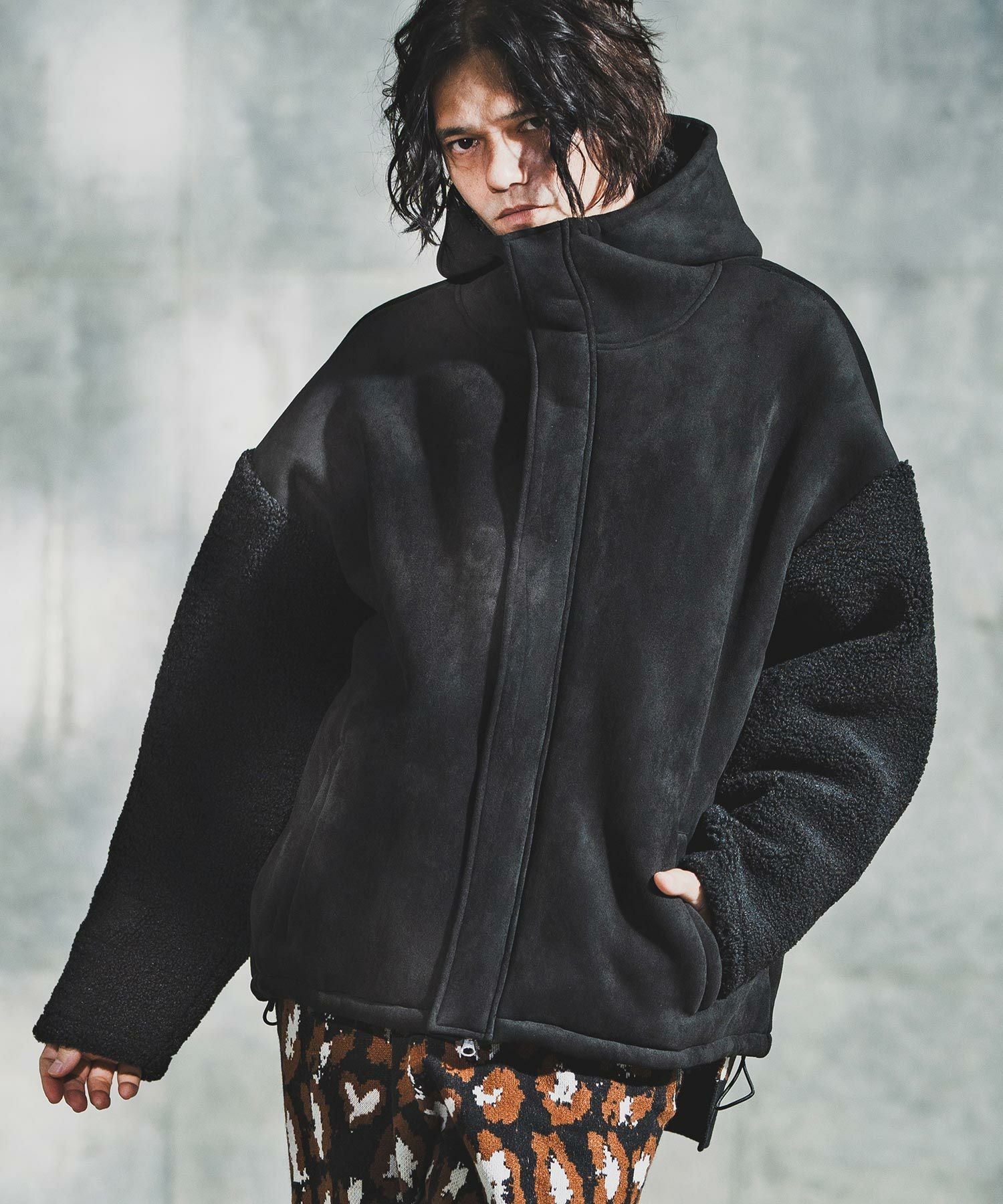 GLIMCLAP(グリムクラップ)】Boa & Mouton Panel Hoodie Jacket ボア