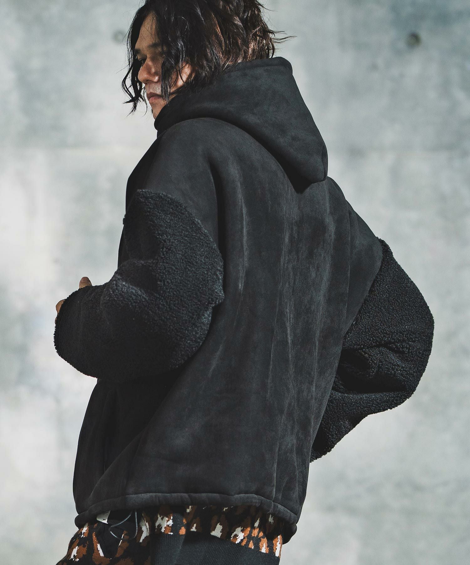 GLIMCLAP(グリムクラップ)】Boa & Mouton Panel Hoodie Jacket ボア