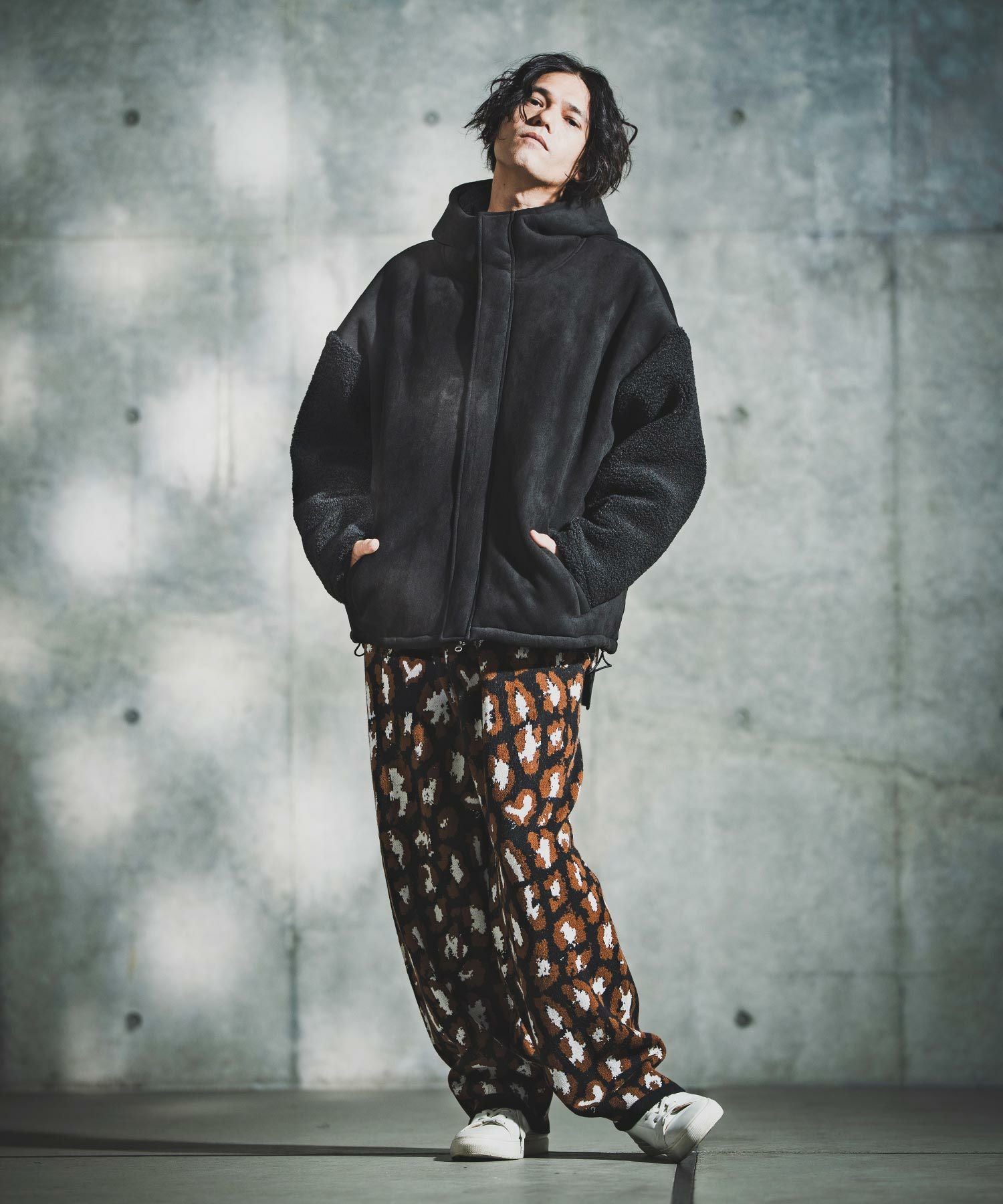 GLIMCLAP(グリムクラップ)】Boa & Mouton Panel Hoodie Jacket ボア