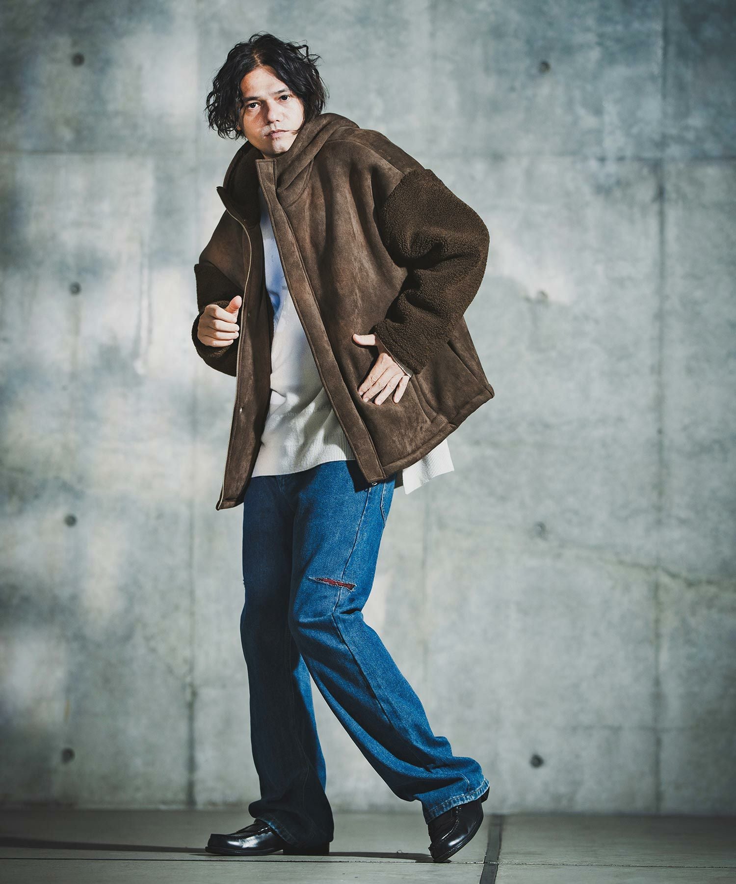 CLAP・ クラップ ・ボアジャケット GLIMCLAP(グリムクラップ)】Boa & Mouton Panel Hoodie Jacket ボア