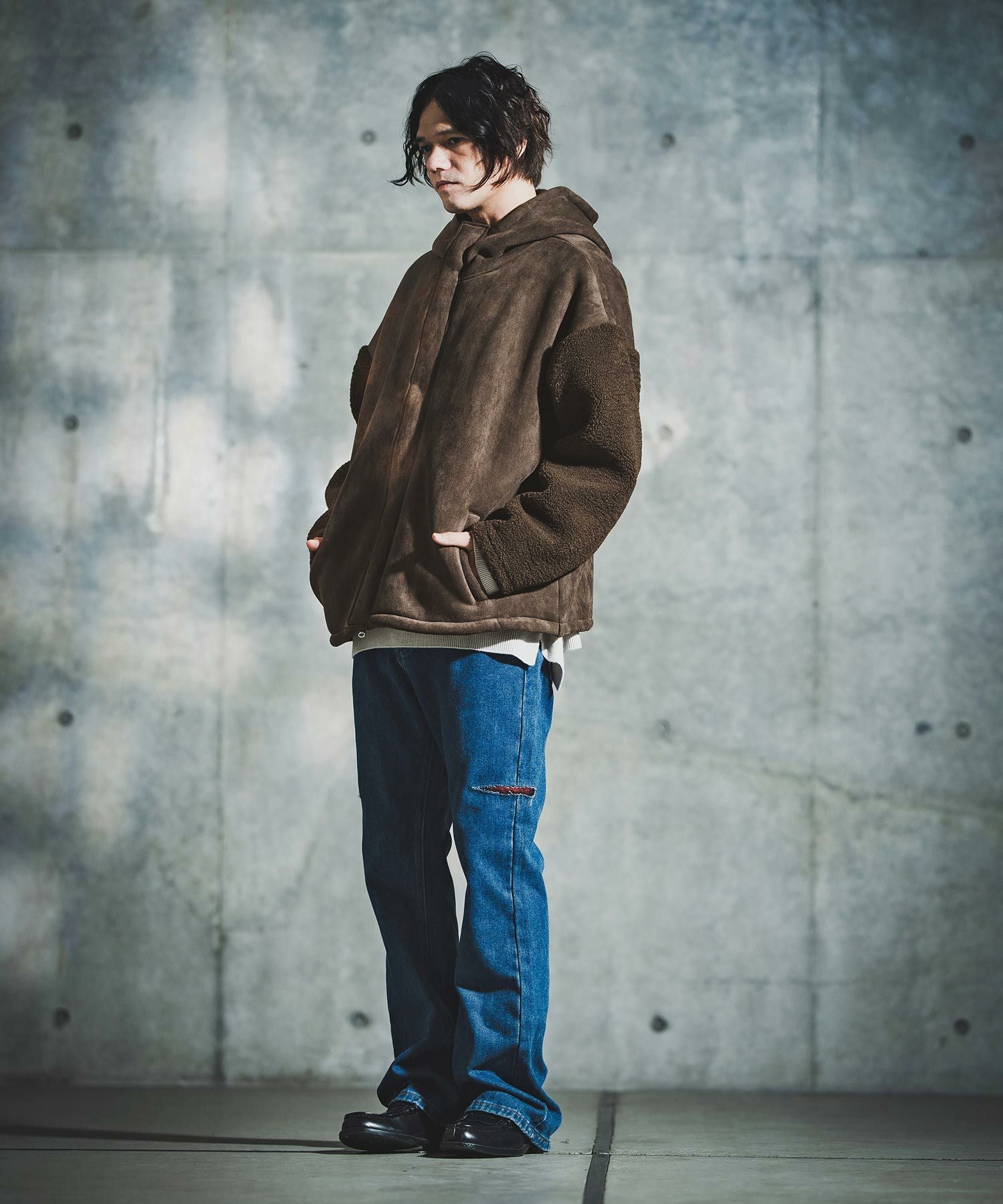 GLIMCLAP(グリムクラップ)】Boa & Mouton Panel Hoodie Jacket ボア