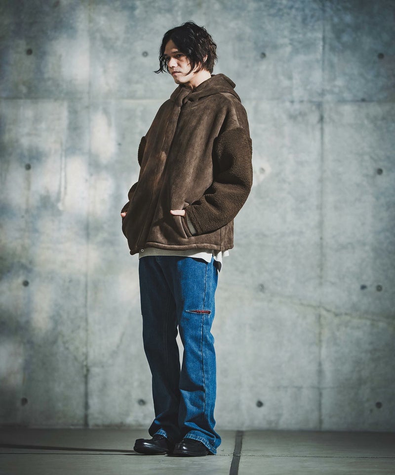 GLIMCLAP(グリムクラップ)】Boa & Mouton Panel Hoodie Jacket ボア 