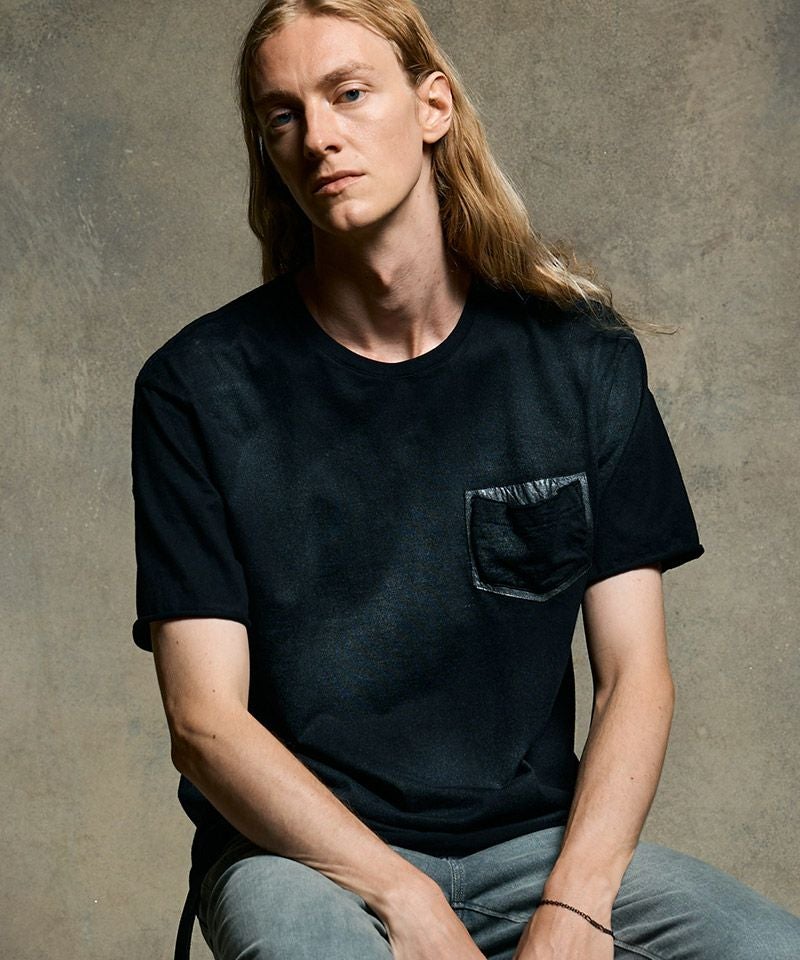 wjk】spray dye leather pocket-T レザーポケットTシャツ(7126 lj93h