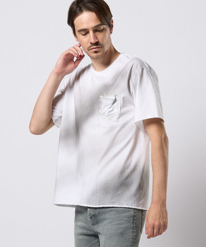 wjk】spray dye leather pocket-T レザーポケットTシャツ(7126 lj93h