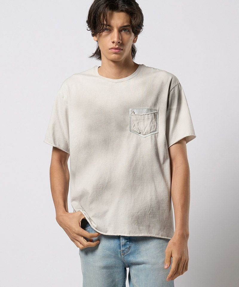 wjk】spray dye leather pocket-T レザーポケットTシャツ(7126 lj93h