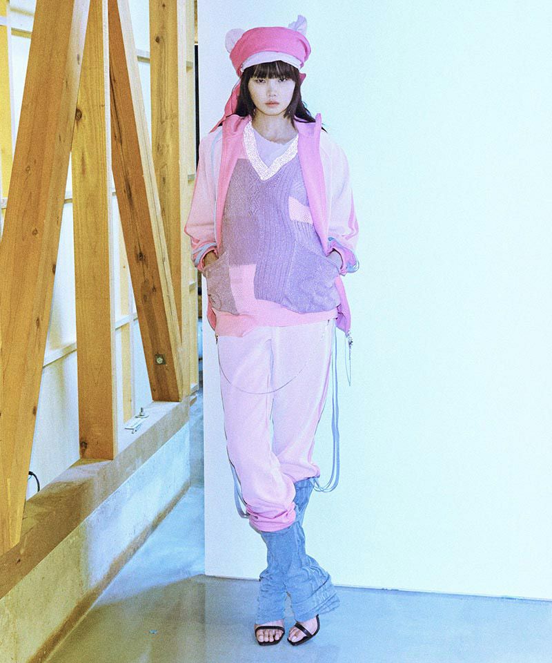 BODYSONG.(ボディソング)】MIXED-KNIT VEST_REFLECTIVE RIB ニット