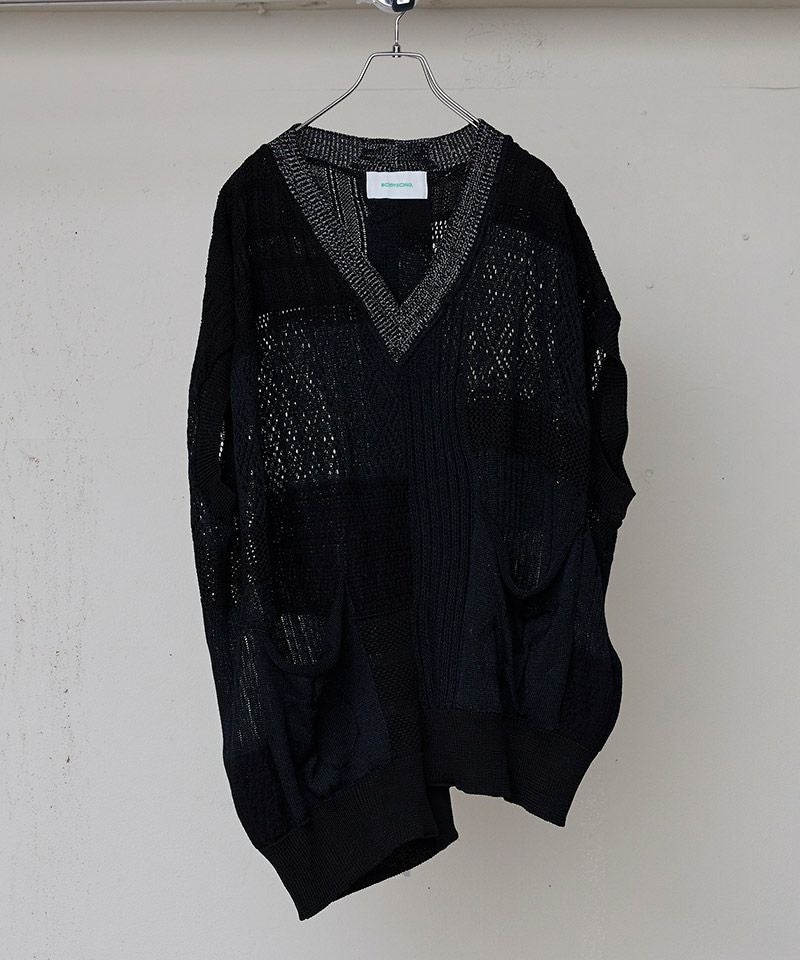 BODYSONG.(ボディソング)】MIXED-KNIT VEST_REFLECTIVE RIB ニット