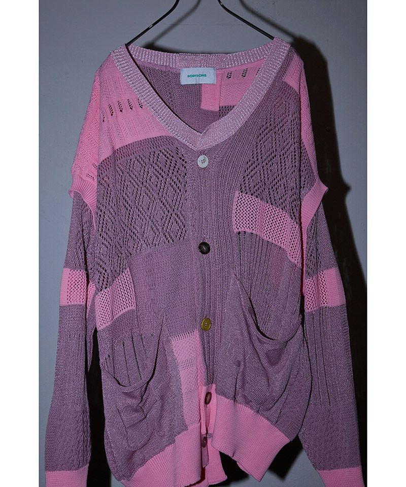 BODYSONG.(ボディソング)】MIXED-KNIT CARDIGAN_REFLECTIVE RIB ニット 