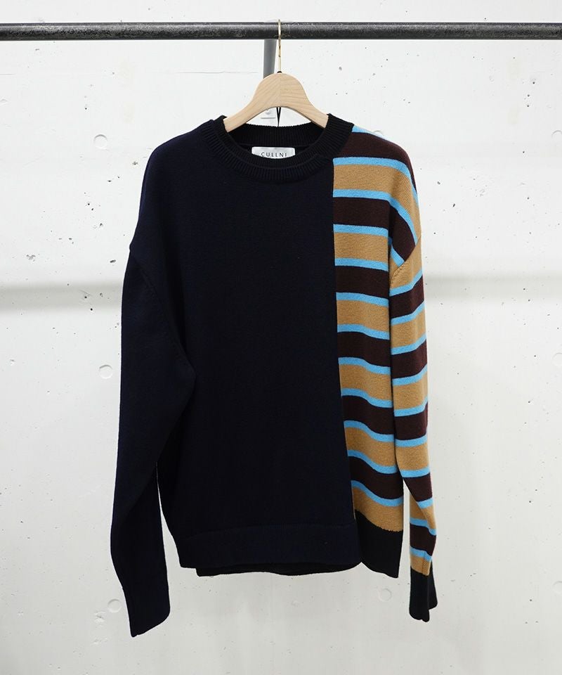 50%OFF【CULLNI(クルニ)】Asymmetrical Border Layerd Rib Pullover 
