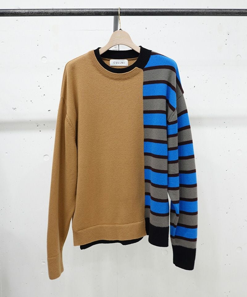50%OFF【CULLNI(クルニ)】Asymmetrical Border Layerd Rib Pullover
