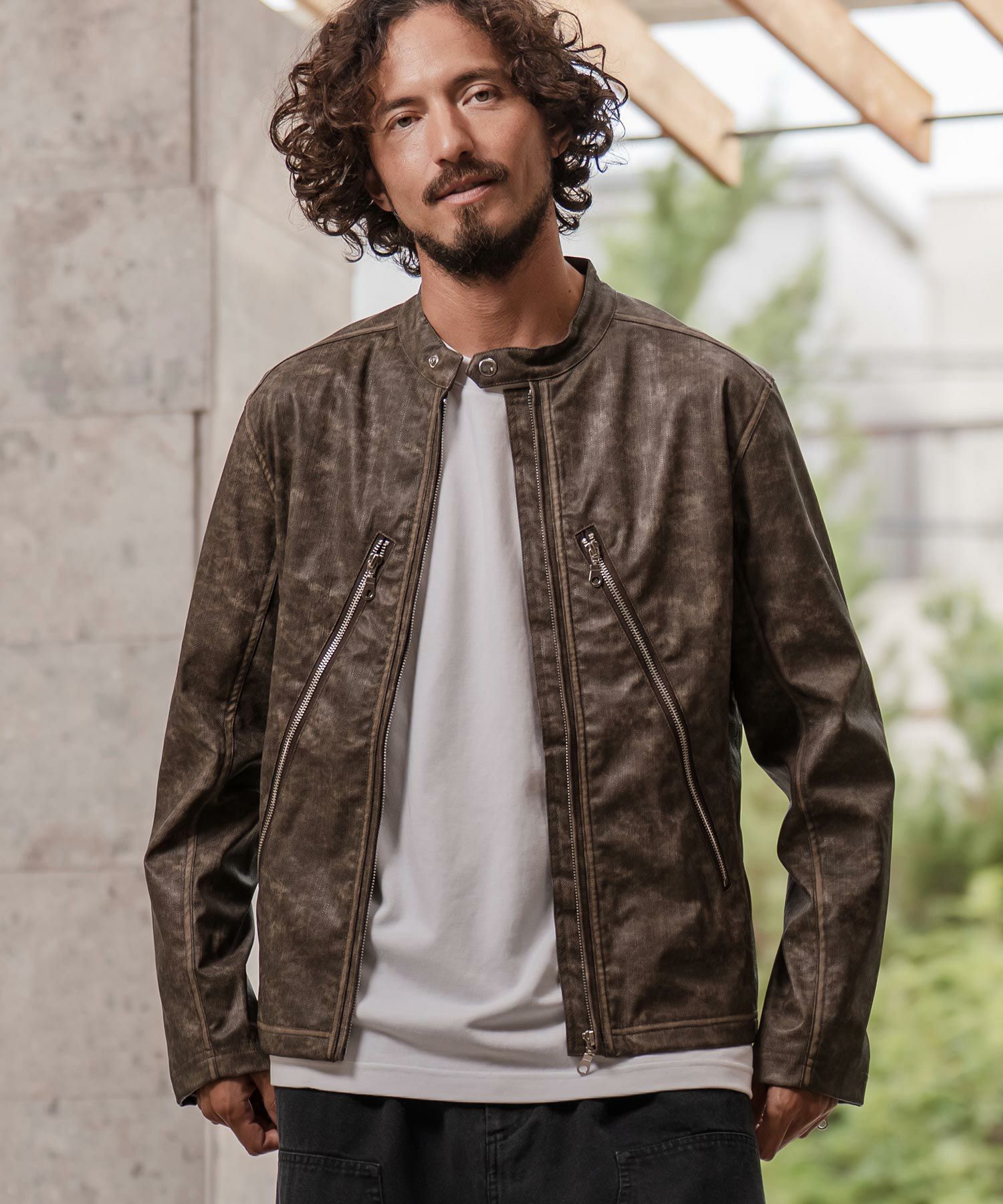 s.n.p.a.n シングルライダースジャケット 50%OFF【CAMBIO(カンビオ)】合成皮革デニムライクシングルライダース