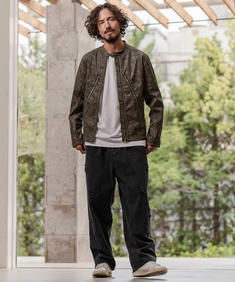50%OFF【CAMBIO(カンビオ)】合成皮革デニムライクシングルライダース 