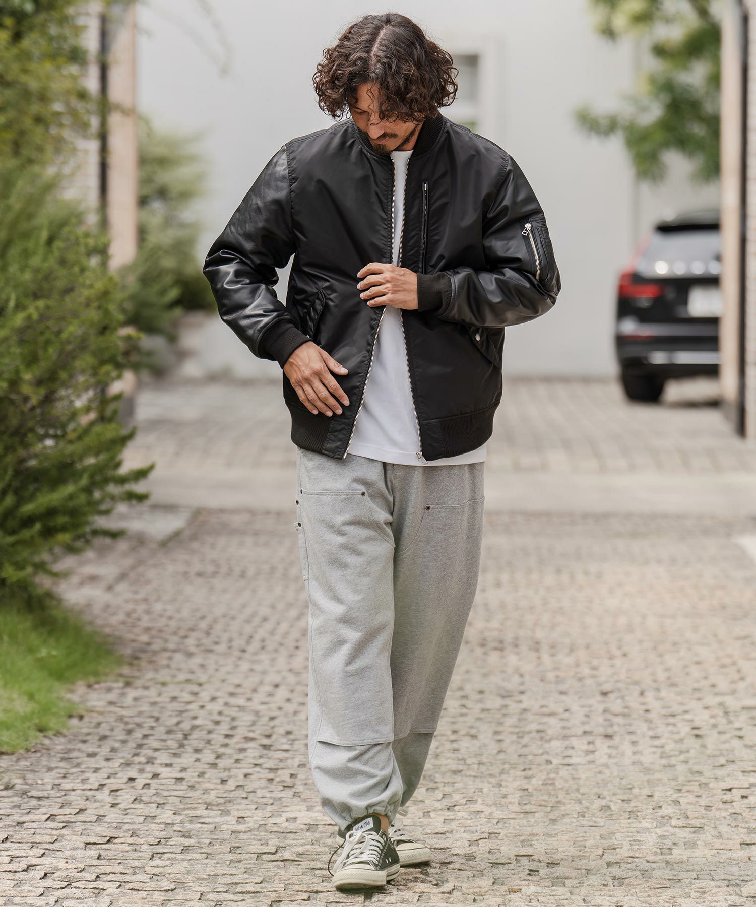 CAMBIO(カンビオ)】ナイロンツイル×レザーMA-1ジャケット | CAMBIO