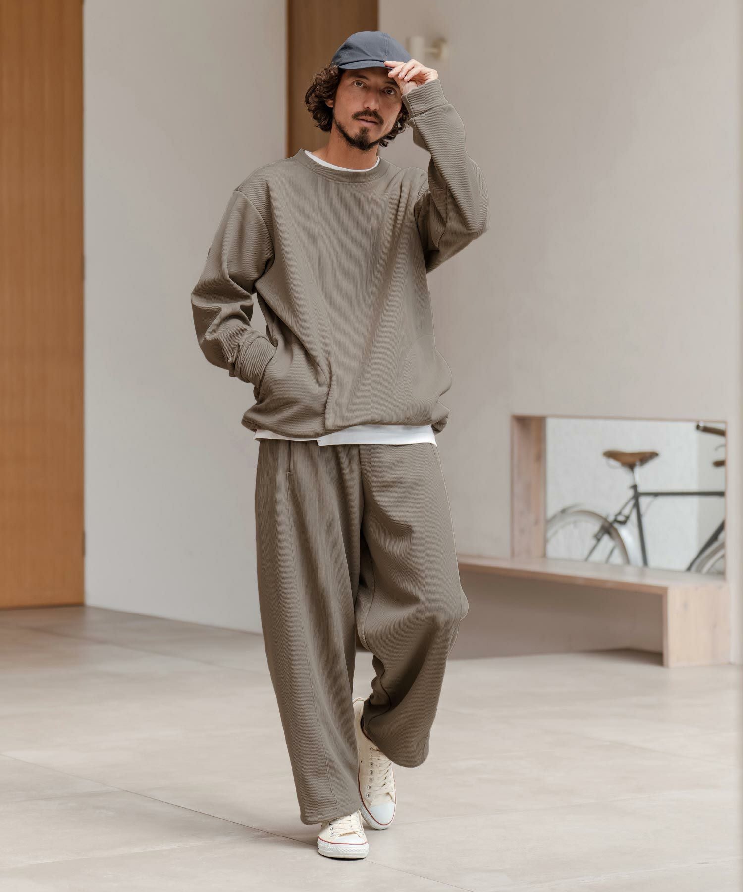 CAMBIO(カンビオ)】ドビー裏起毛ボンディングワイドパンツ | CAMBIO