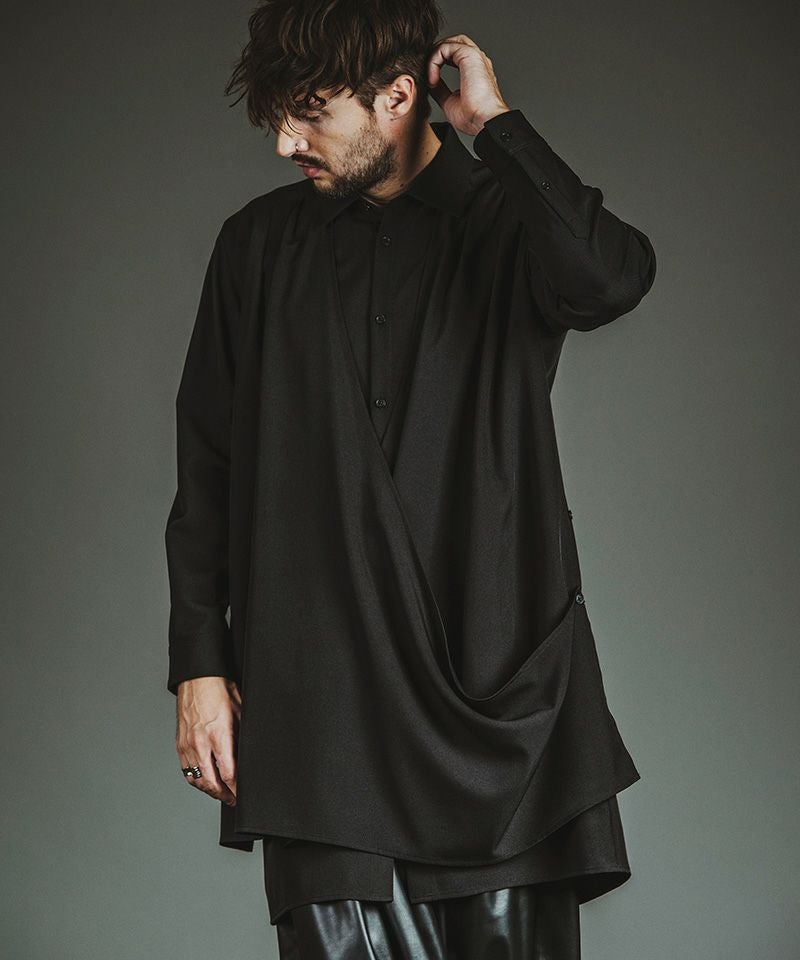 30%OFF【NO ID.(ノーアイディー)】ﾄﾞﾚｰﾌﾟﾛﾝｸﾞSH シャツ(457006-370S
