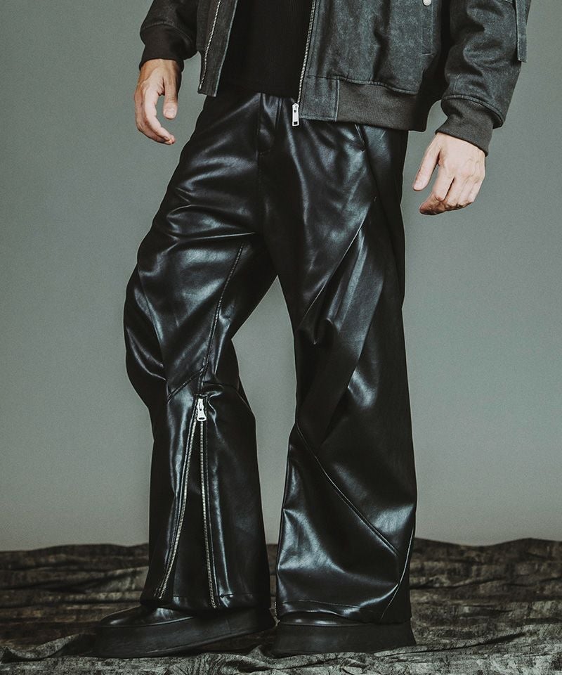 NOID シンセティックレザールーズPO 30%OFF【NO ID.(ノーアイディー)】ｼﾝｾﾃｨｯｸﾚｻﾞｰZIPﾌﾚｱPT パンツ(857006