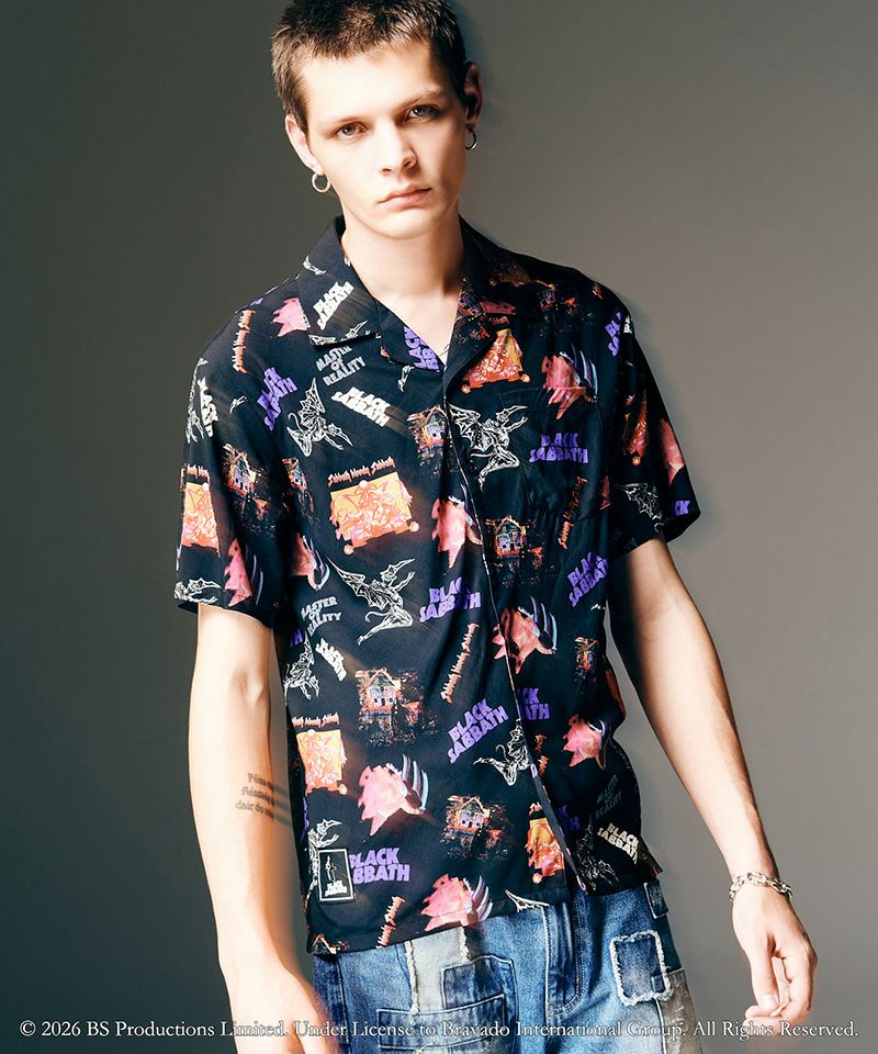glamb(グラム)】Black Sabbath Open Collar Shirt ブラックサバス