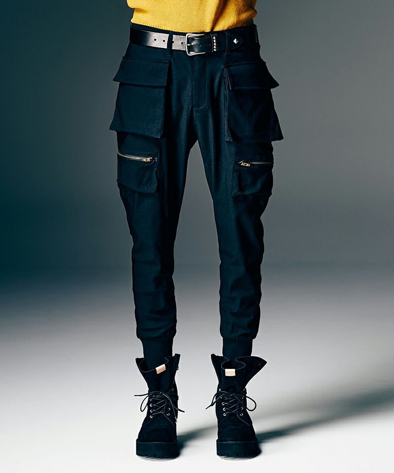 【美品】glamb グラム ロングリブ カーゴパンツ 黒 S 刺繍ロゴ サルエル glamb(グラム)】Rib Cargo Pants リブカーゴパンツ(GB0126-P05