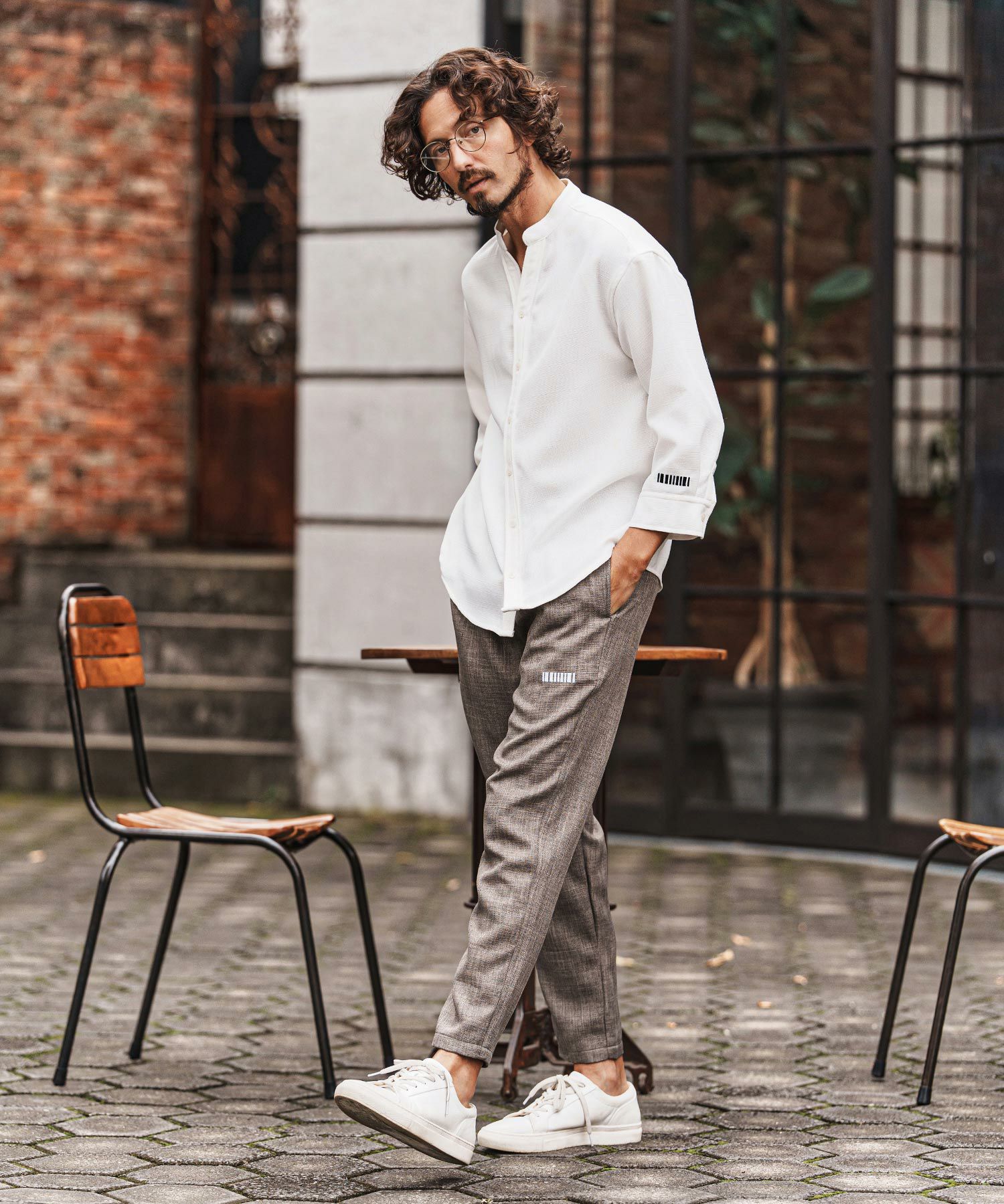 felkod(フィルコッド)】Linen Like Fabric Band Collar Shirts バンド