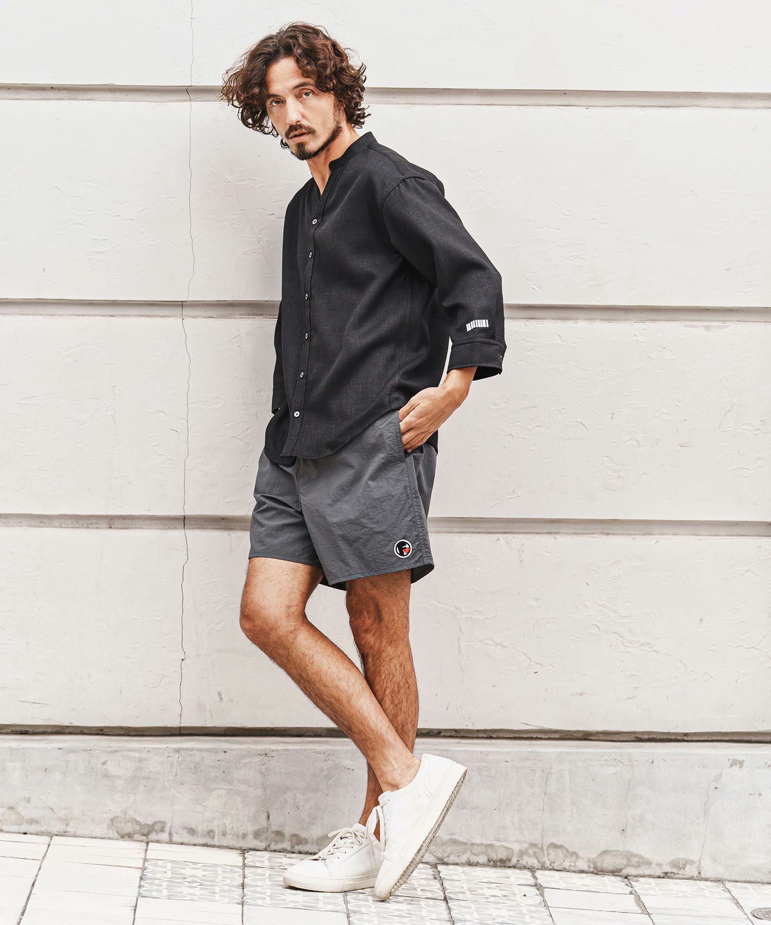 felkod(フィルコッド)】Linen Like Fabric Band Collar Shirts バンド