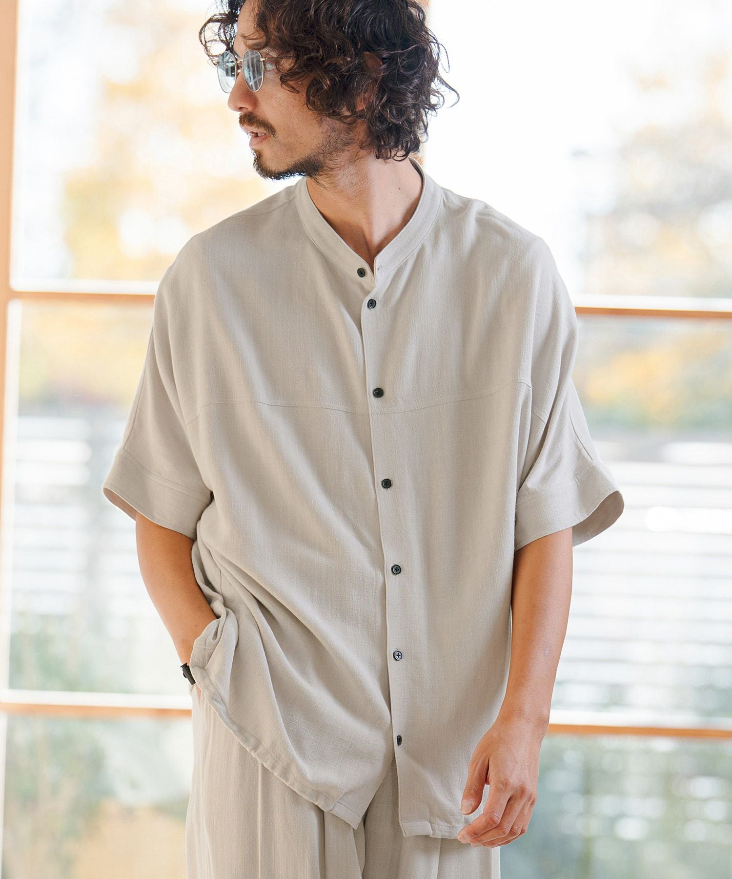 CAMBIO(カンビオ)】Linen Rayon Dolman Sleeve Short Sleeve Shirts