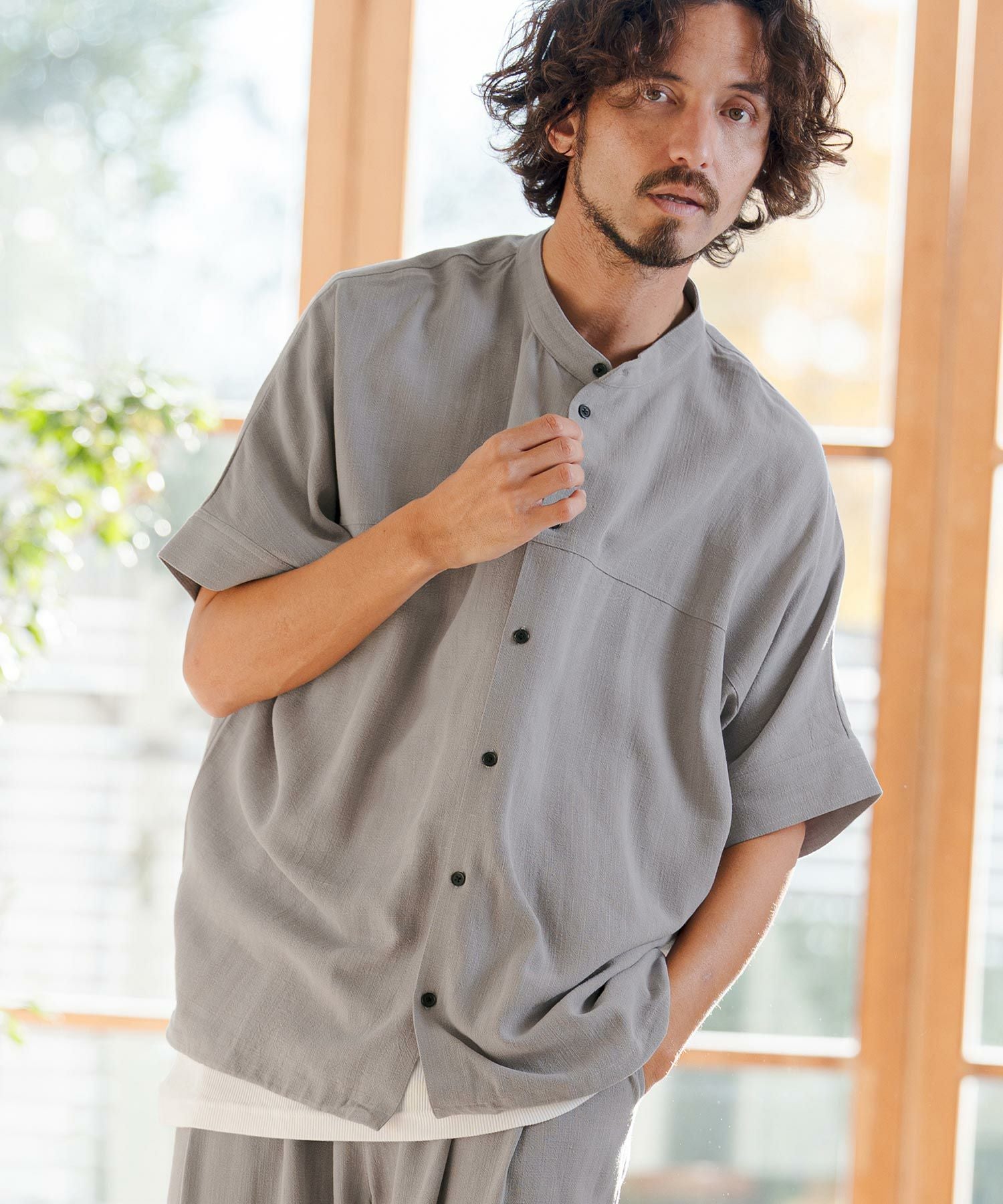 半袖L CAMBIO(カンビオ)】Linen Rayon Dolman Sleeve Short Sleeve Shirts