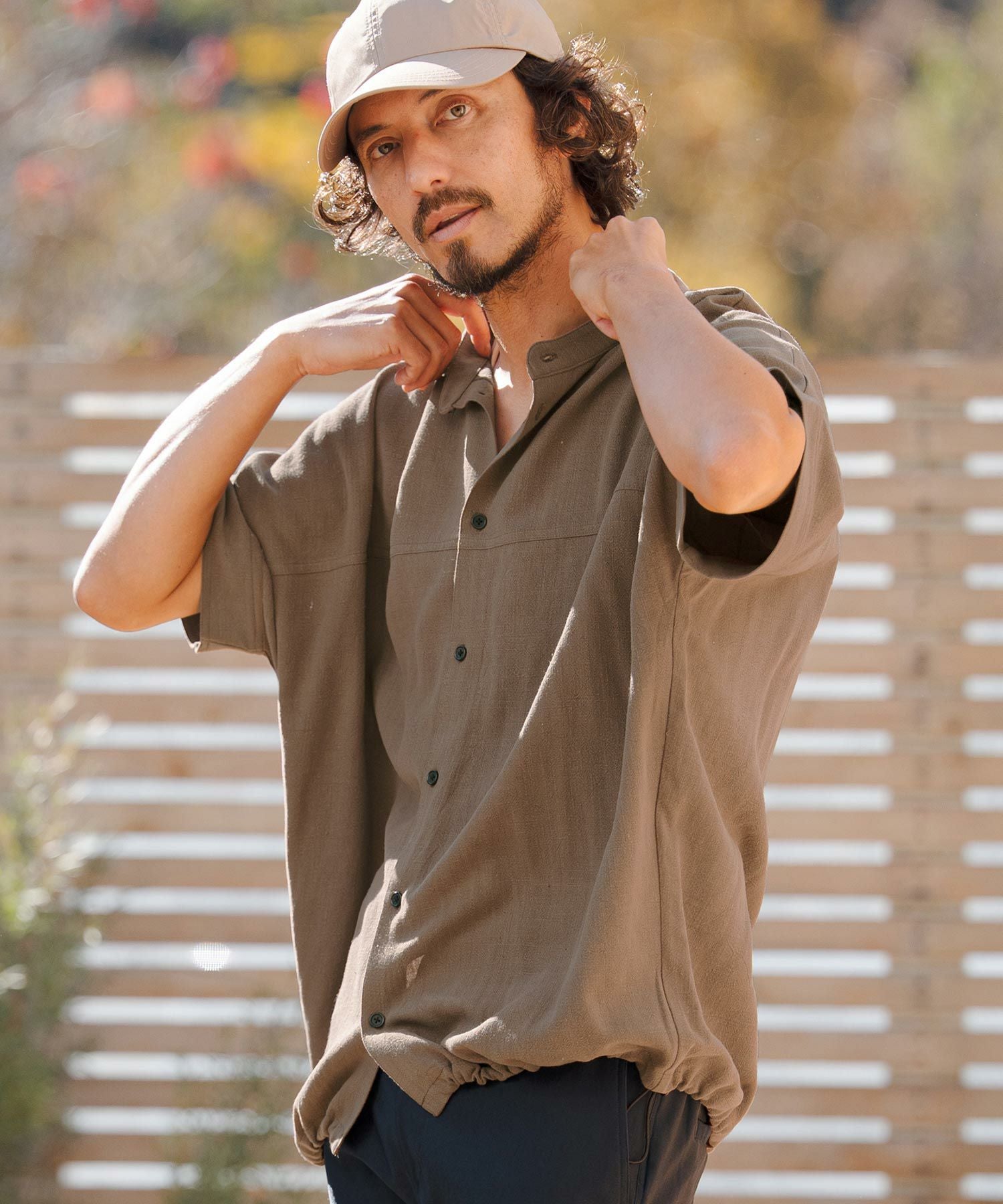 CAMBIO(カンビオ)】Linen Rayon Dolman Sleeve Short Sleeve Shirts
