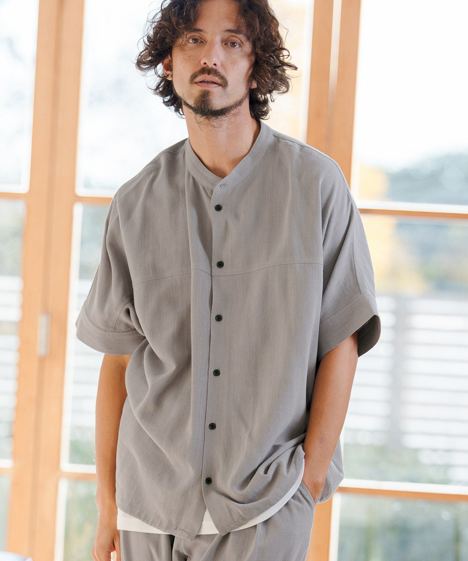 CAMBIO(カンビオ)】Linen Rayon Dolman Sleeve Short Sleeve Shirts