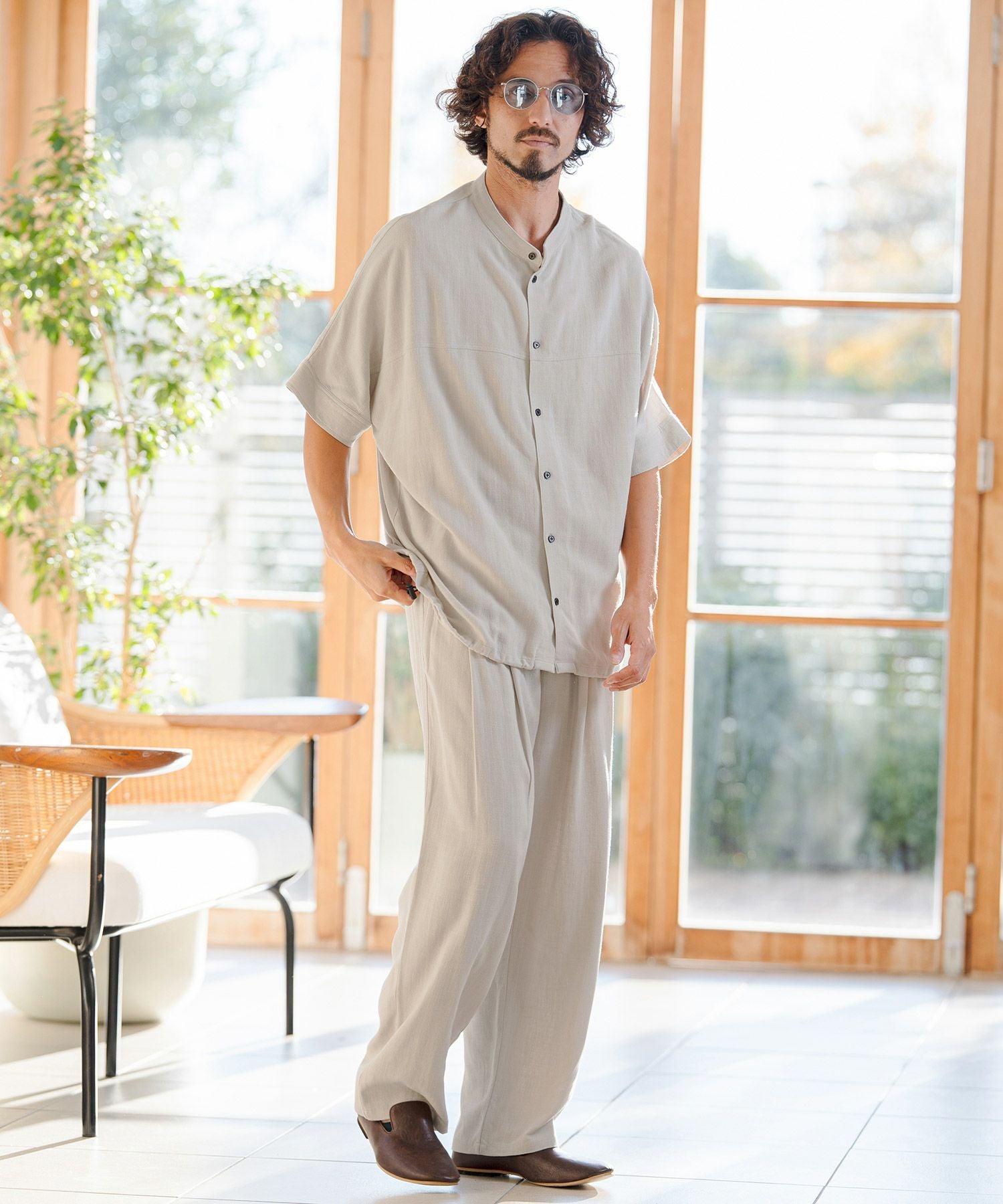 CAMBIO(カンビオ)】Linen Rayon Dolman Sleeve Short Sleeve Shirts