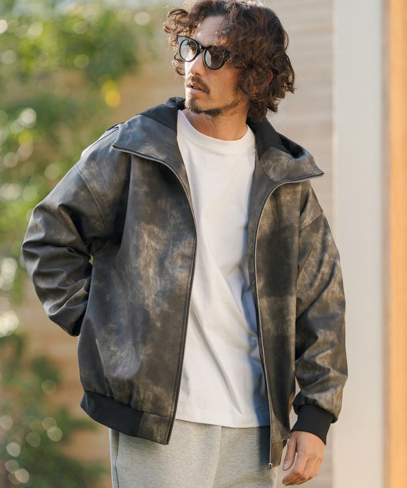 CAMBIO(カンビオ)】Shade Synthetic Leather Hooded Jacket レザー 