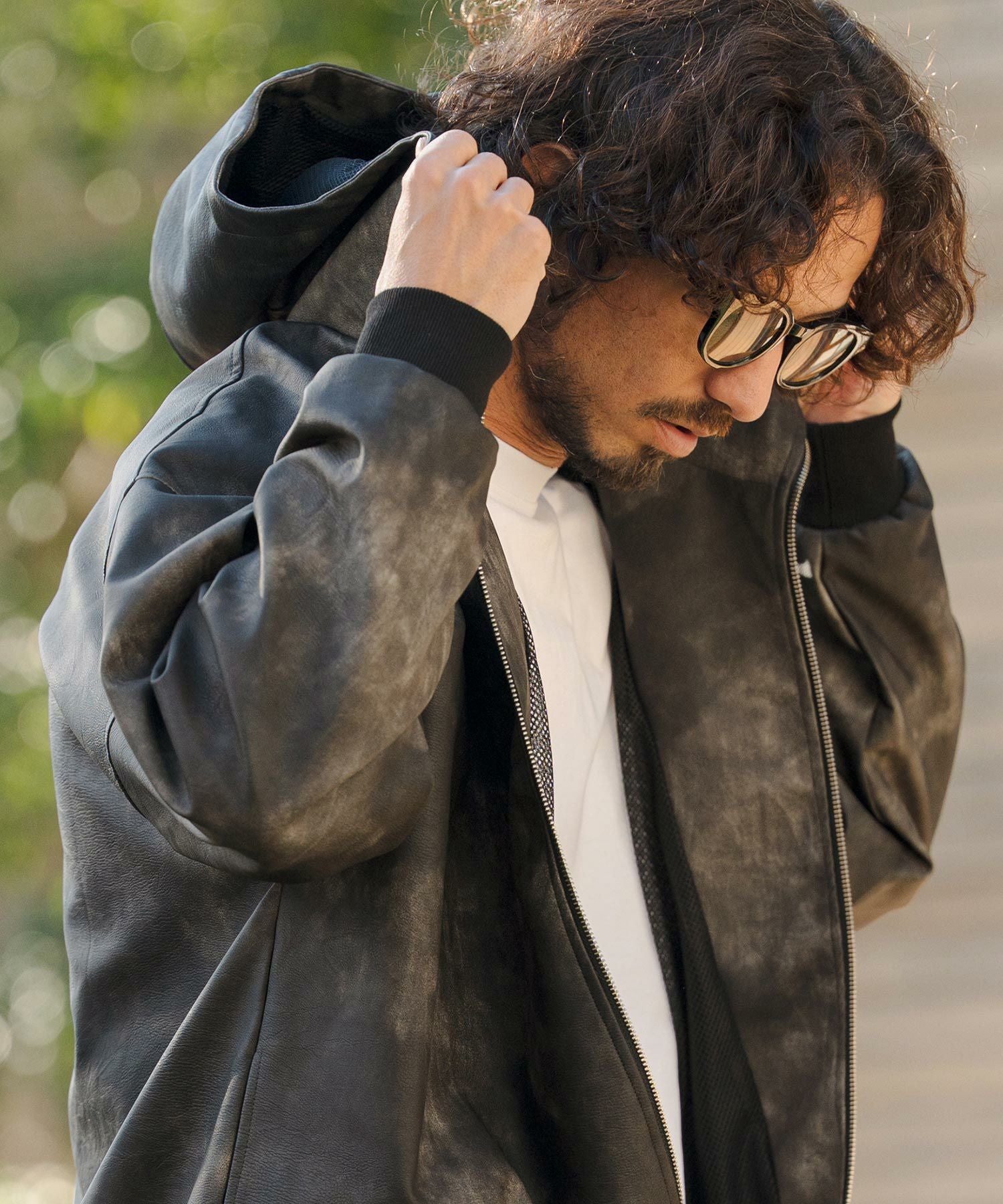 CAMBIO(カンビオ)】Shade Synthetic Leather Hooded Jacket レザー