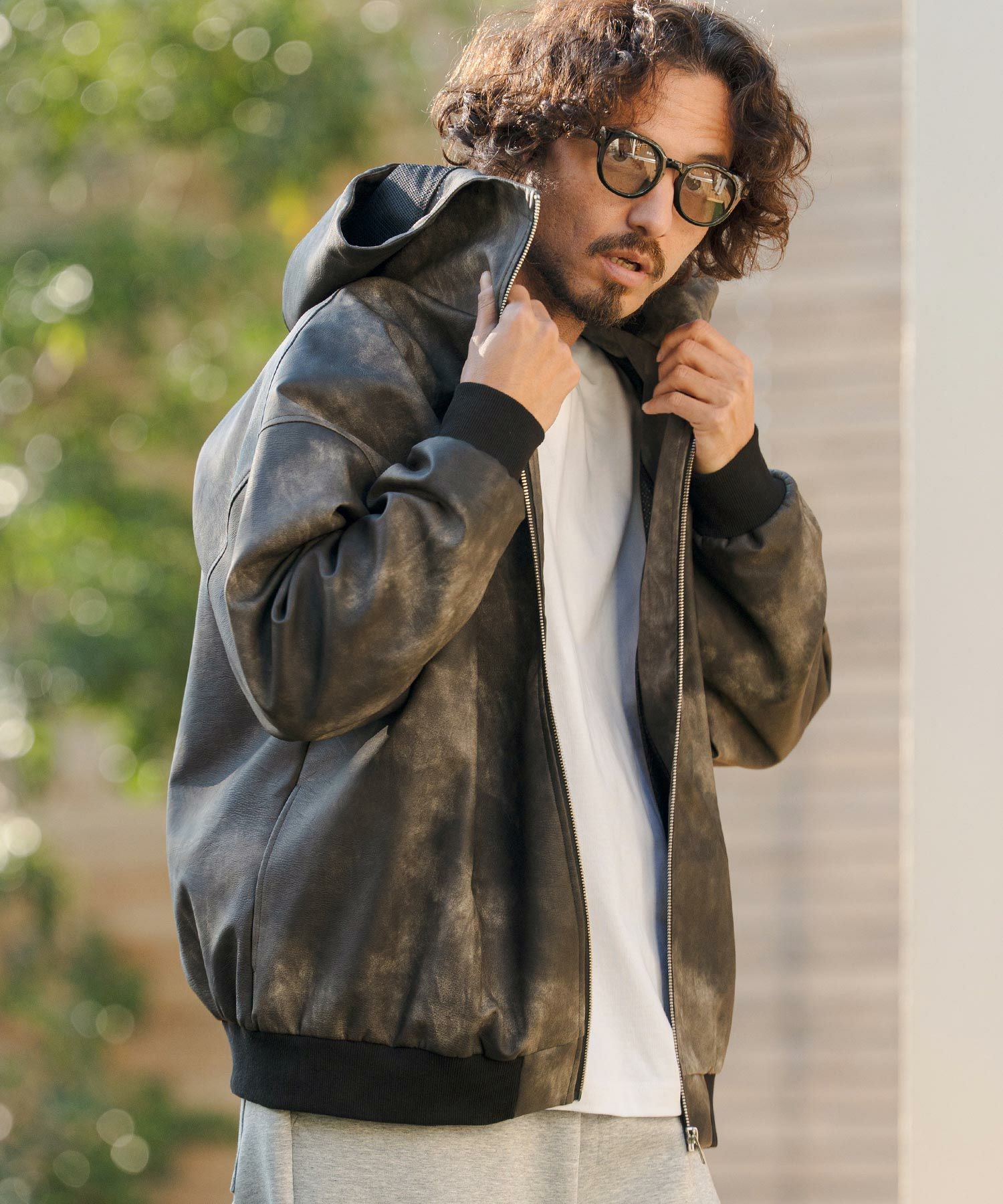CAMBIO(カンビオ)】Shade Synthetic Leather Hooded Jacket レザー