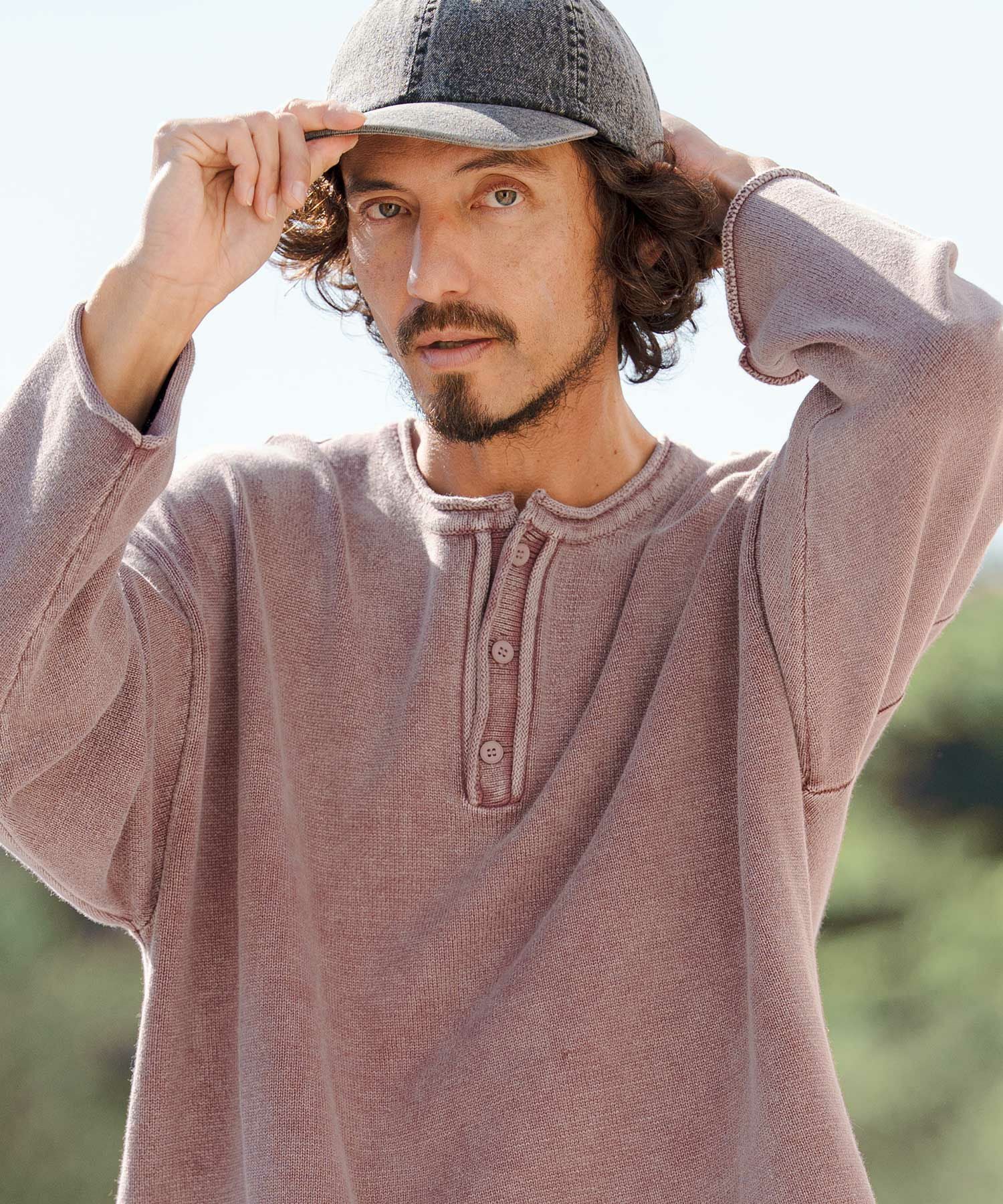 VB チャリーセーター CAMBIO(カンビオ)】Pigment Dyed Henley Neck Knit Pullover ヘンリー