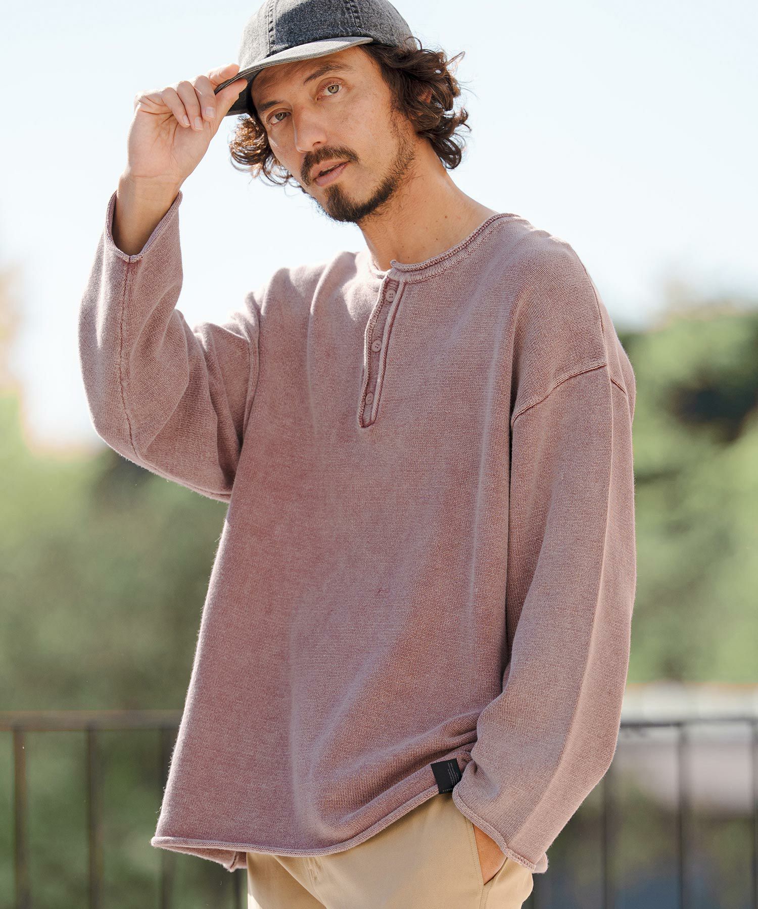 CAMBIO(カンビオ)】Pigment Dyed Henley Neck Knit Pullover ヘンリー