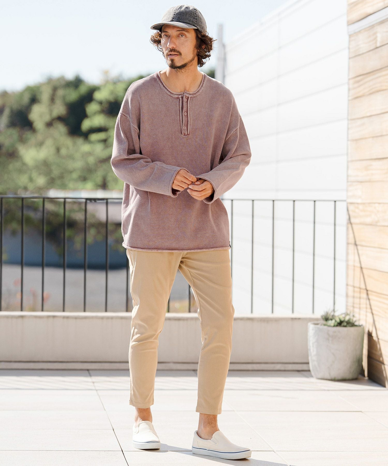 VB チャリーセーター CAMBIO(カンビオ)】Pigment Dyed Henley Neck Knit Pullover ヘンリー