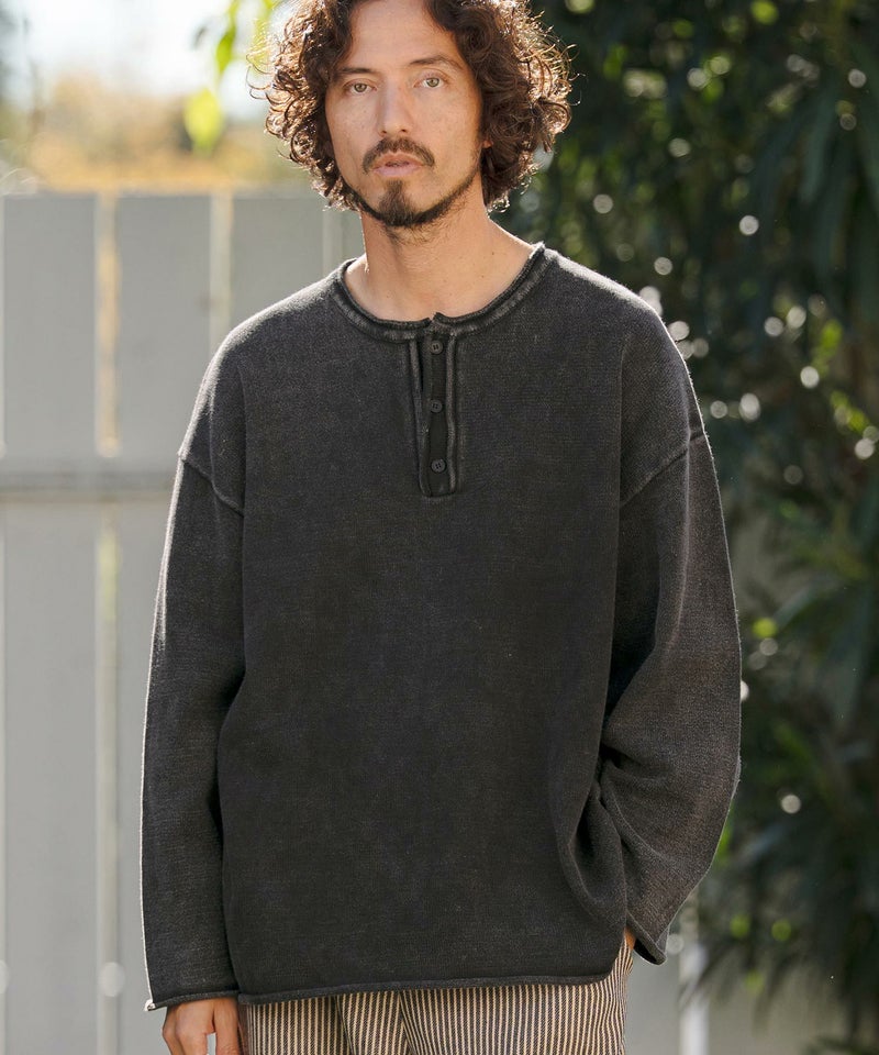 CAMBIO(カンビオ)】Pigment Dyed Henley Neck Knit Pullover ヘンリー 