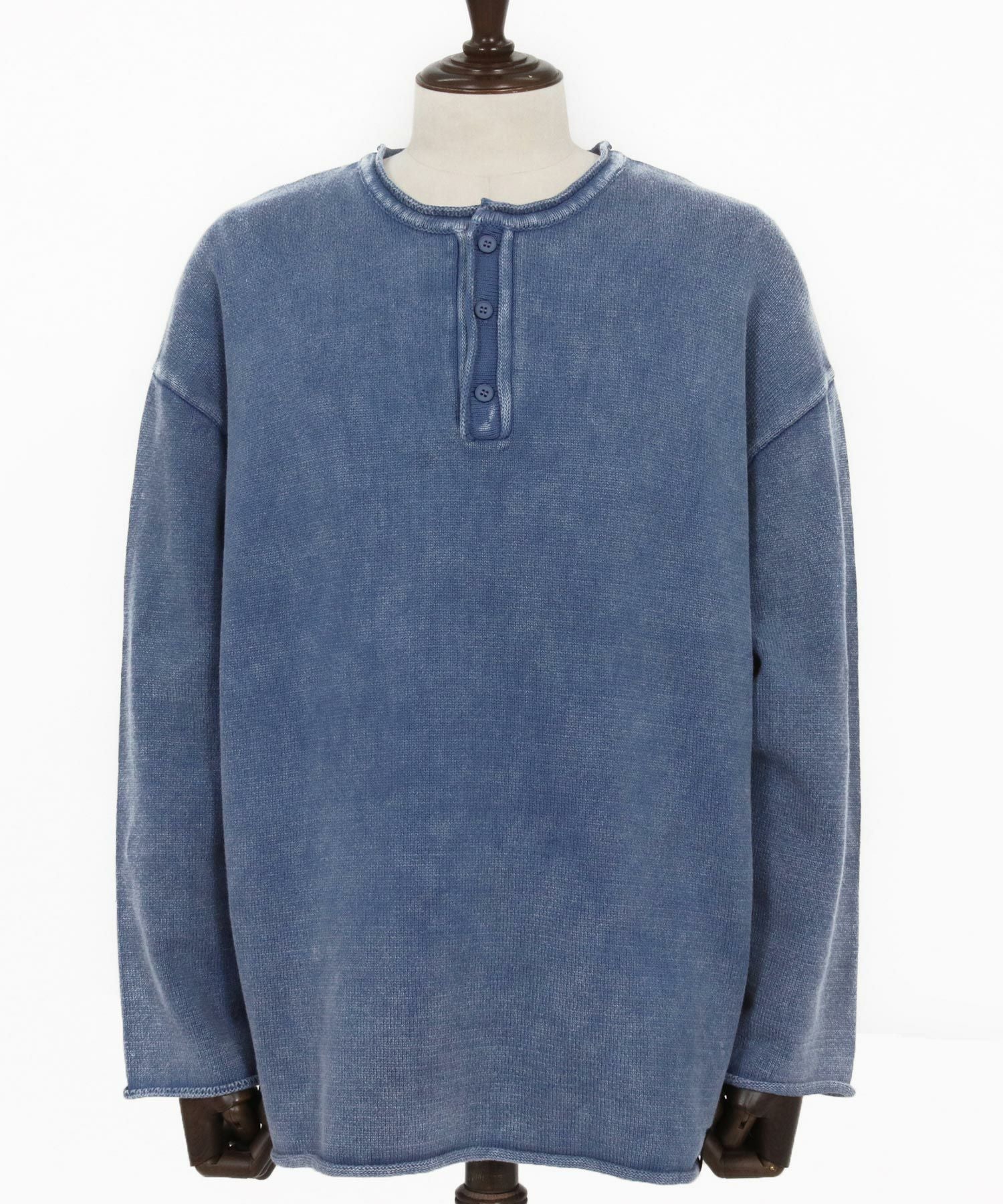 CAMBIO(カンビオ)】Pigment Dyed Henley Neck Knit Pullover ヘンリー