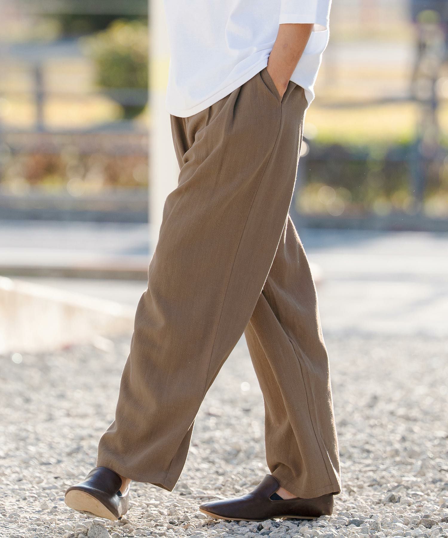 CAMBIO(カンビオ)】 Linen Rayon Wide Straight Pants ワイド