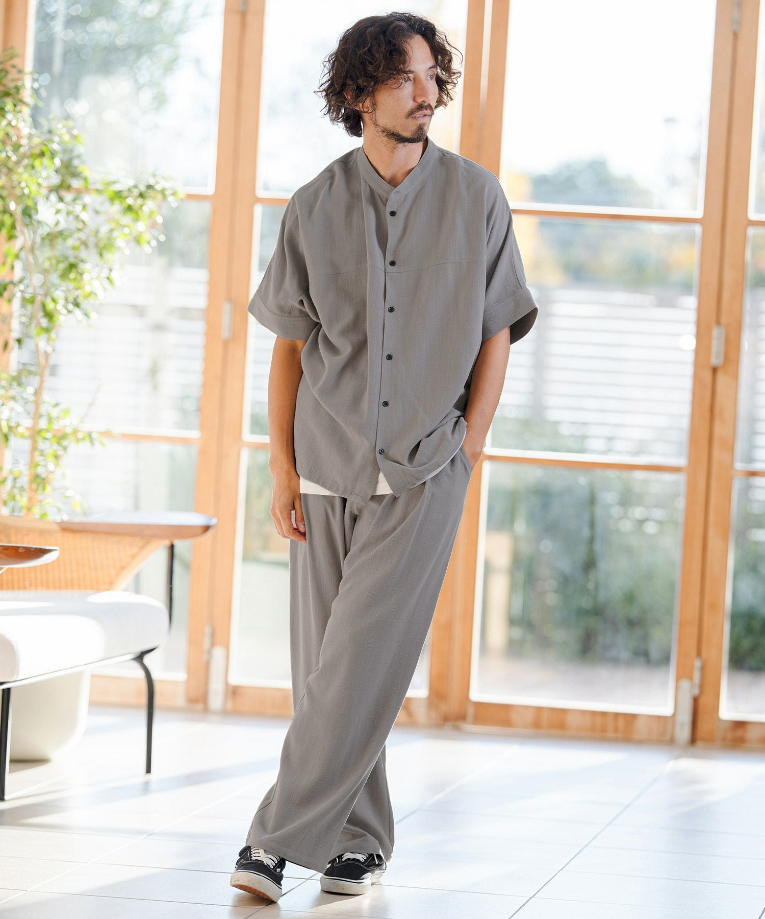 CAMBIO(カンビオ)】 Linen Rayon Wide Straight Pants ワイド